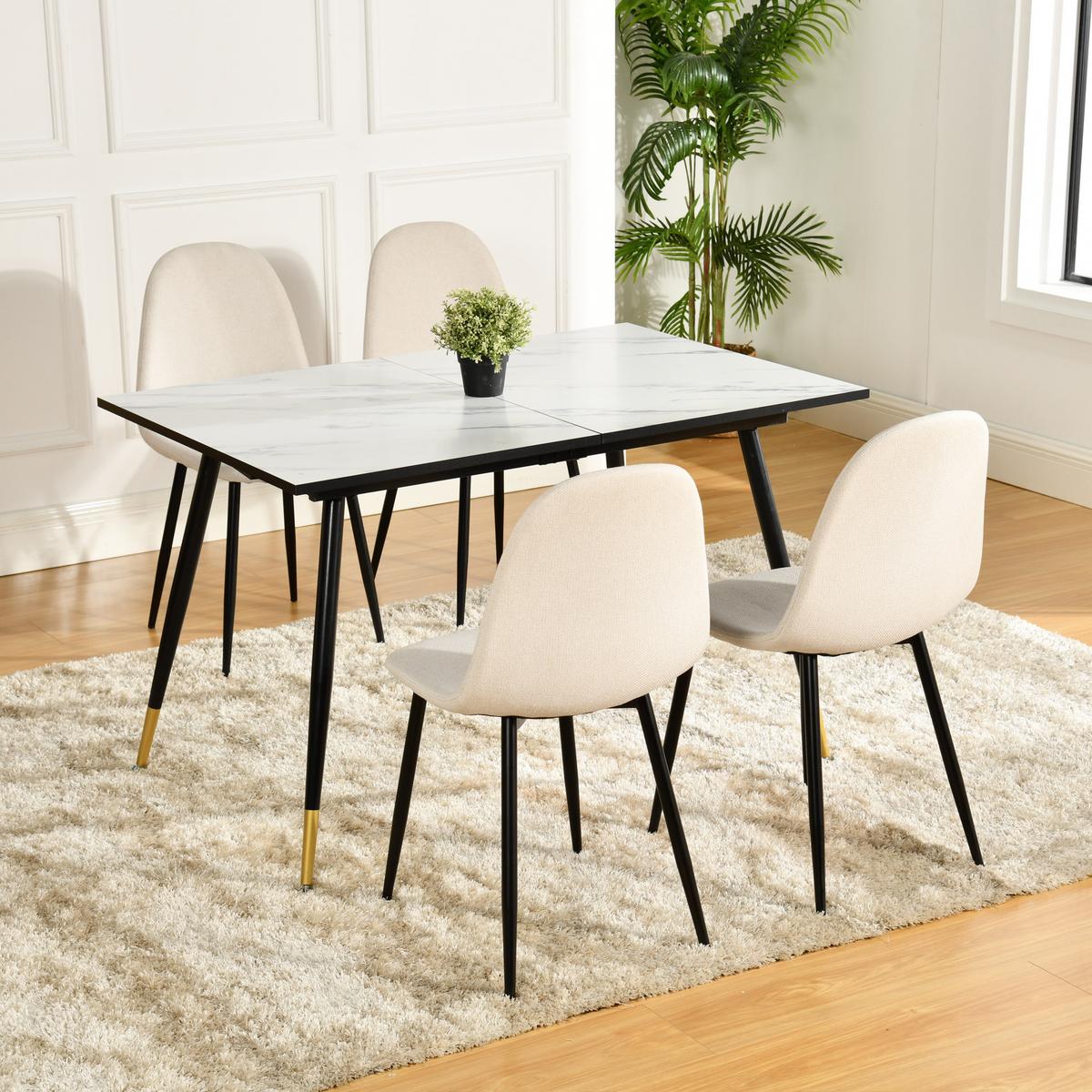 ESSTISCH Weiß Marmormuster rechteckig ausziehbar 120-160/80/75cm - Walnussfarben/Schwarz, Holz/Metall (80/120/75cm) - Urban Meuble