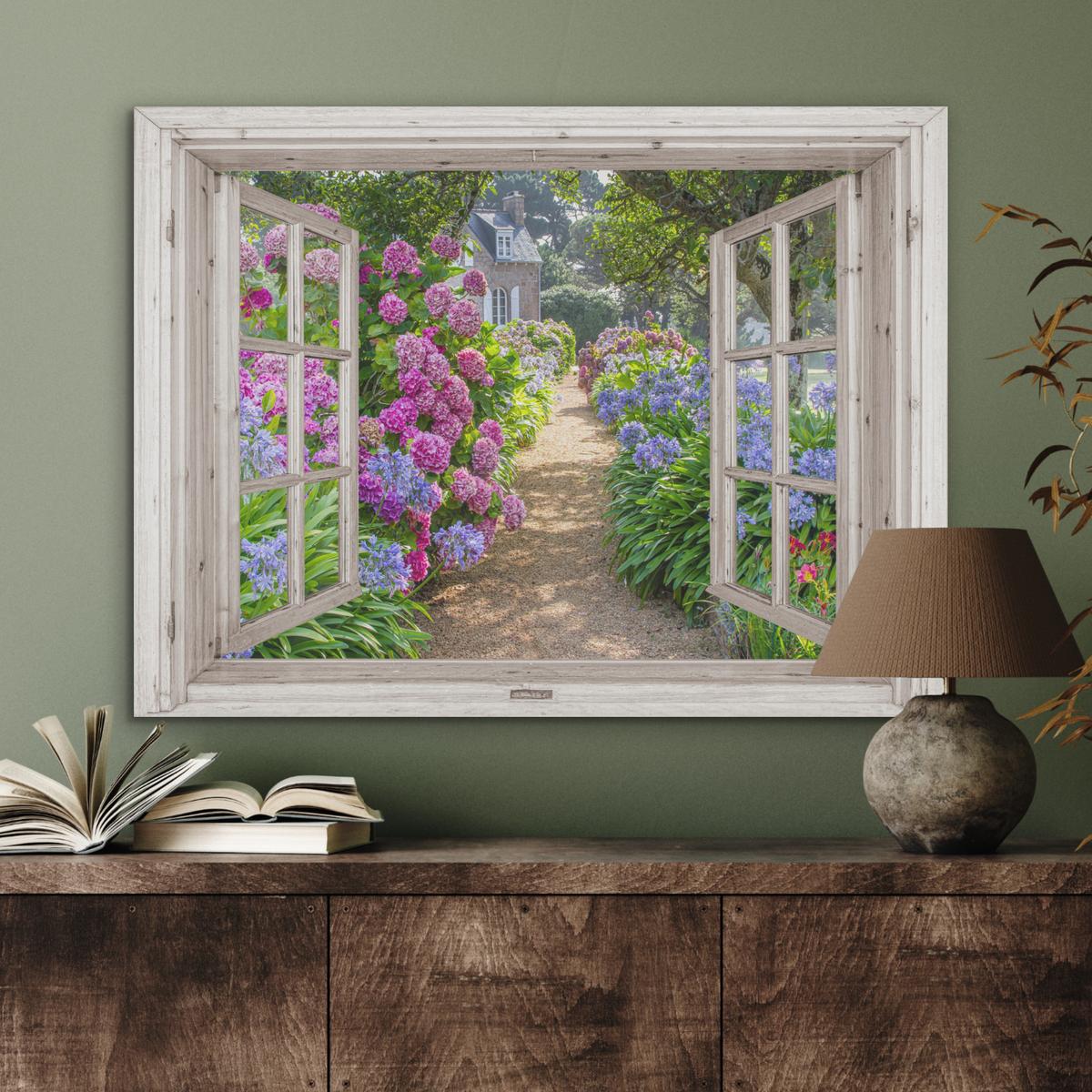 AKUSTIKBILD Hortensie - Durchsichtig - Blumen - Sommer - Lila - Weg Gemälde 80x60 cm - Lila, Textil (80/60/0.9cm) - MuchoWow