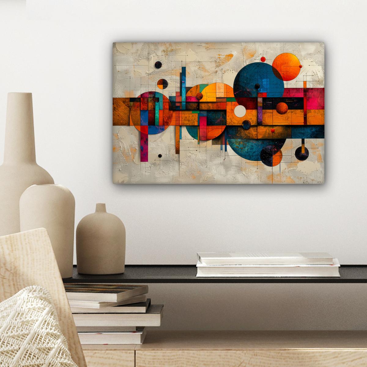 LEINWANDBILD Vintage - Moderne Kunst - Orange - Geometrische Formen Deko Schlafzimmer 30x20 cm - Multicolor, Textil (30/20cm) - MuchoWow