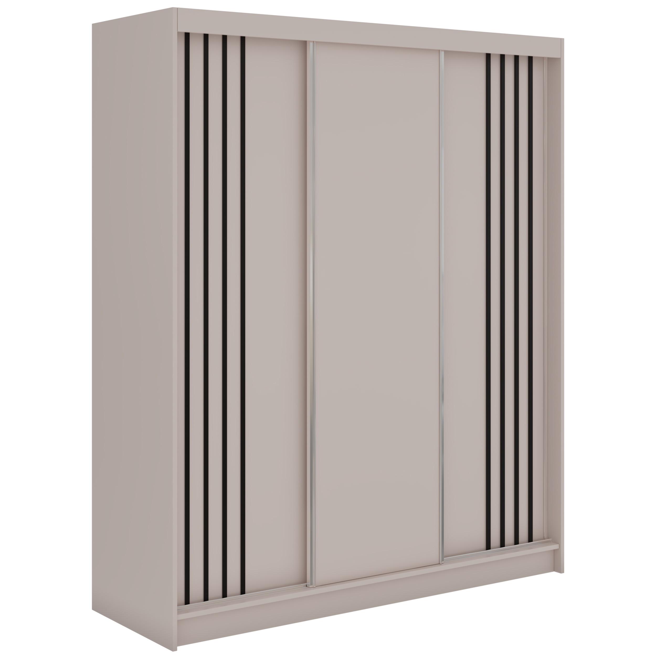 SCHWEBETÜRENSCHRANK mit Lamellen und Schubladen NAURU - 180 - Kaschmir und Schwarz - Kaschmir/Schwarz, Holzwerkstoff/Metall (180/216/61cm) - MKS