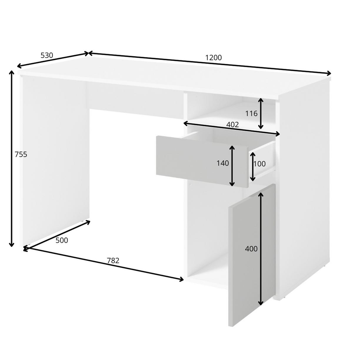 SCHREIBTISCH Weiß, Graphit 120/75,5/53 - Weiß, Holzwerkstoff (90/50/76cm) - RAUMHIRSCH FURNITURE