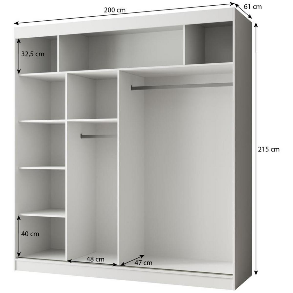 SCHWEBETÜRENSCHRANK Paco 200/215/61 2-türig schwarz mit Spiegel - Schwarz, Holzwerkstoff (200/215/61cm) - Beautysofa