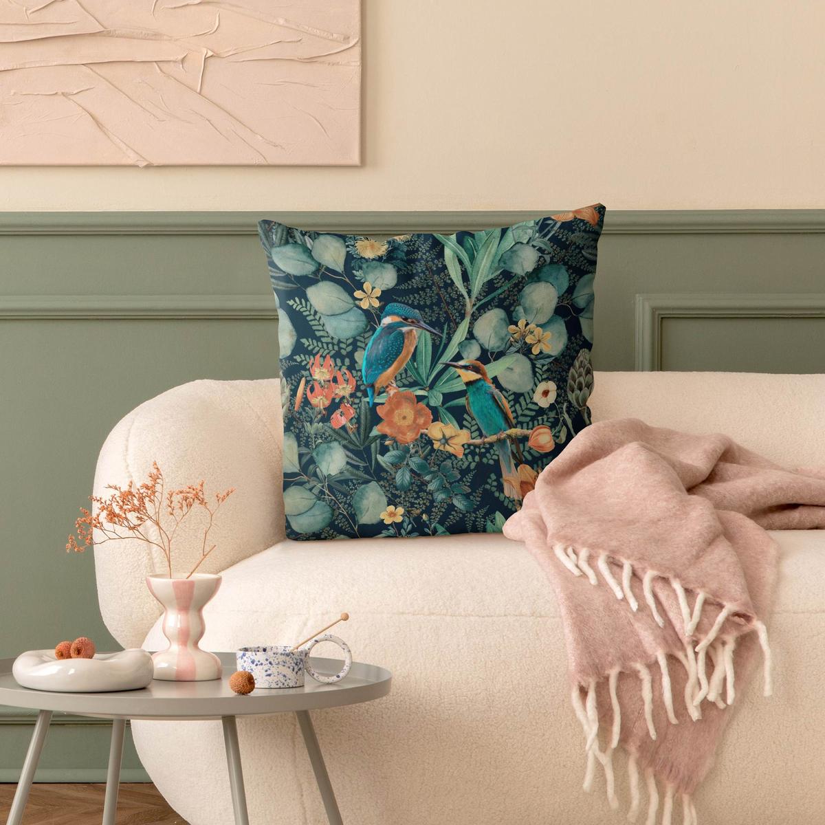 KISSENBEZUG Blumenparadies Eisvogel und Kolibri 40/40 cm - Grün, Textil (40/40cm) - Bilderwelten