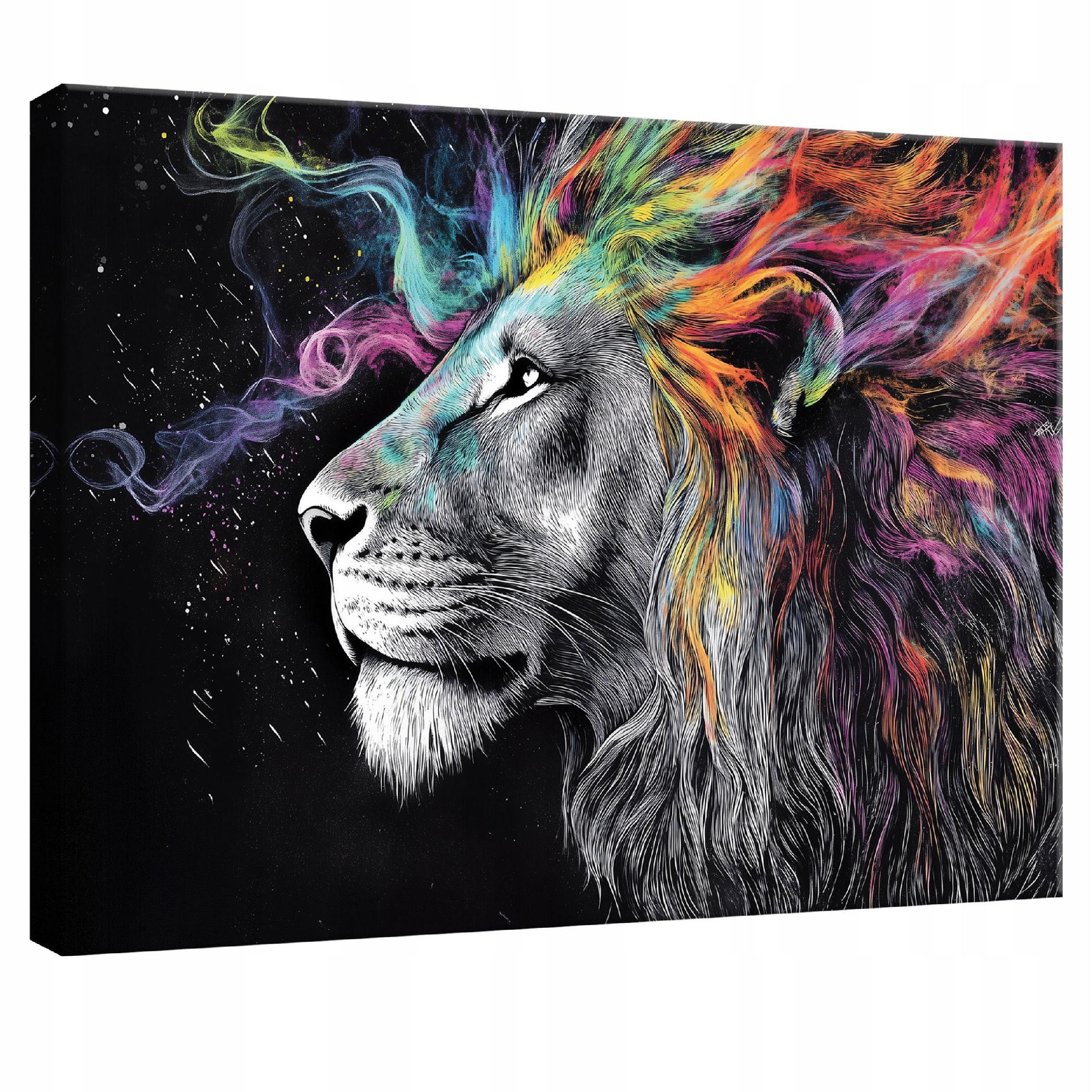 LEINWANDBILD Abstrakt Löwe Wohnzimmer Modern 100x70 - Multicolor, Holzwerkstoff (100/70cm) - Wallarena