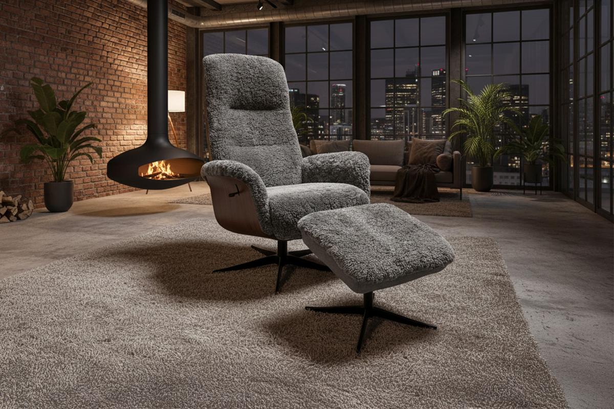 RELAXSESSEL SILVA Hellgrau Schaffell Relaxfunktion - Hellgrau/Schwarz, Naturmaterialien/Fell (77/106/86cm) - KAWOLA