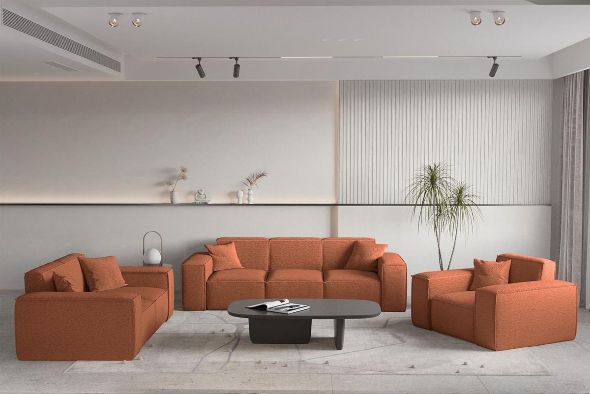 SOFASET Celes Premium 3-2-1 In Ascot - Kupferfarben, Holzwerkstoff/Textil (225/73/88cm) - Fun Möbel