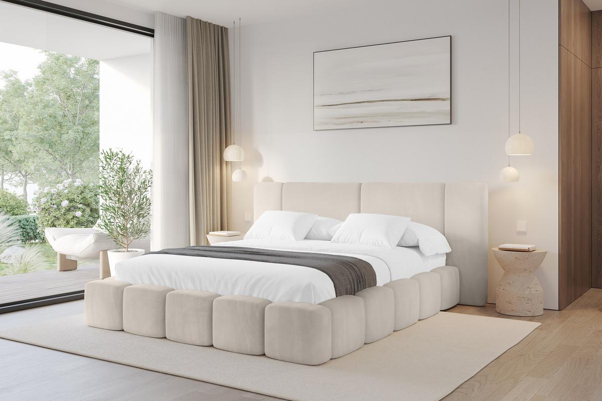 POLSTERBETT mit Bettkasten und Lattenrost, Boxbett ohne Matratze - NILO 160x200 Beige - Ecru, Holzwerkstoff/Textil (160/200cm) - ALTDECOR