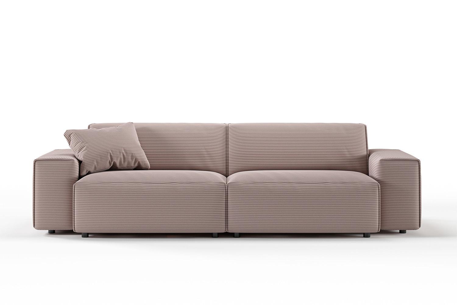 SOFA RANI Pink Cord - Schwarz/Rosa, Kunststoff/Textil (256/71/101cm) - KAWOLA