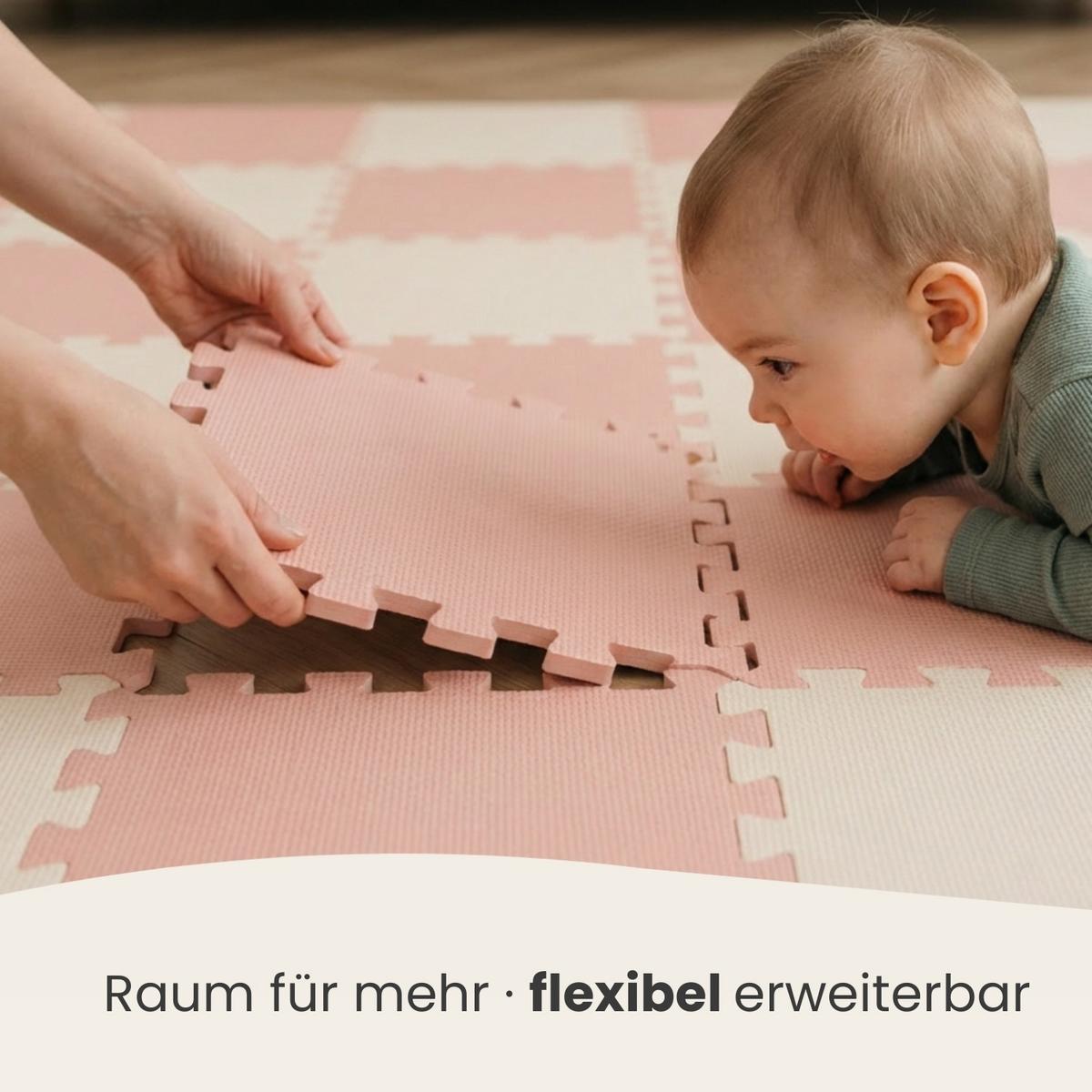 SPIELMATTE mit Rand - 180/90/1 cm Puzzlematte Rosa Beige - Rosa, Kunststoff (30/30cm) - Littletom