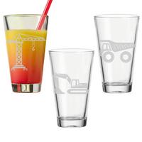 KINDERBECHER Baustellenfahrzeuge transparent 300 ml 3er Set - Transparent, Glas (0.3L) - LUXENTU