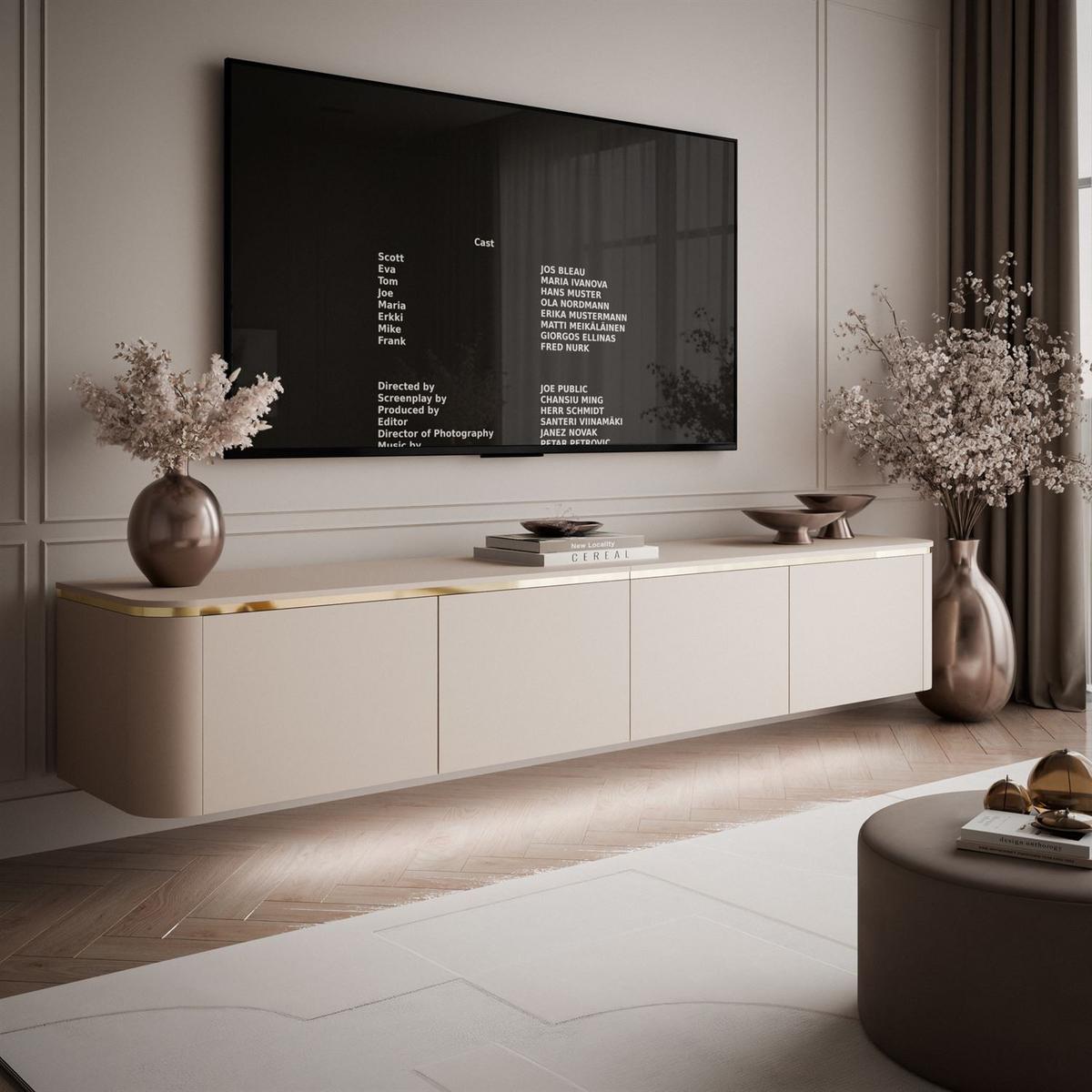 TV-RACK AVELINE 200 cm hängend mit LED-Beleuchtung - Kaschmir, Holzwerkstoff (200/35/40cm) - Lookway