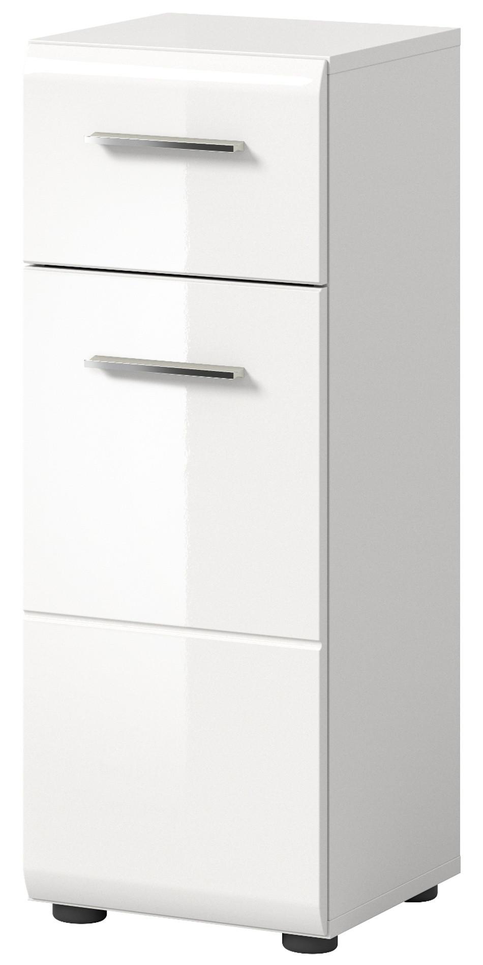 BADKOMMODE weiß Hochglanz, Badezimmer Schrank 30 x 80 cm - Weiß Hochglanz/Silberfarben, Holzwerkstoff/Kunststoff (30/80/30cm) - Inn.Furn