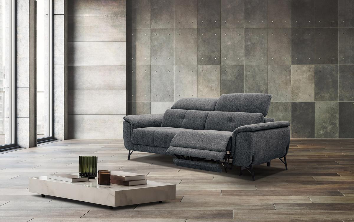 SOFA AVENA 3-Sitzer mit 1 Relaxfunktion, dunkelgrau - Dunkelgrau, Holzwerkstoff/Textil (204/80/108cm) - Wozimo