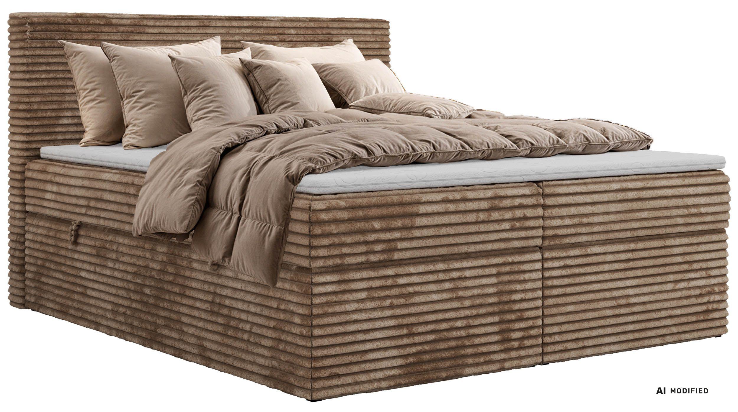 BOXBETT TILION 180/200 - Braun Cord - Topper Visco - H4 - Schwarz/Braun, Kunststoff/Textil (180/200cm) - MKS