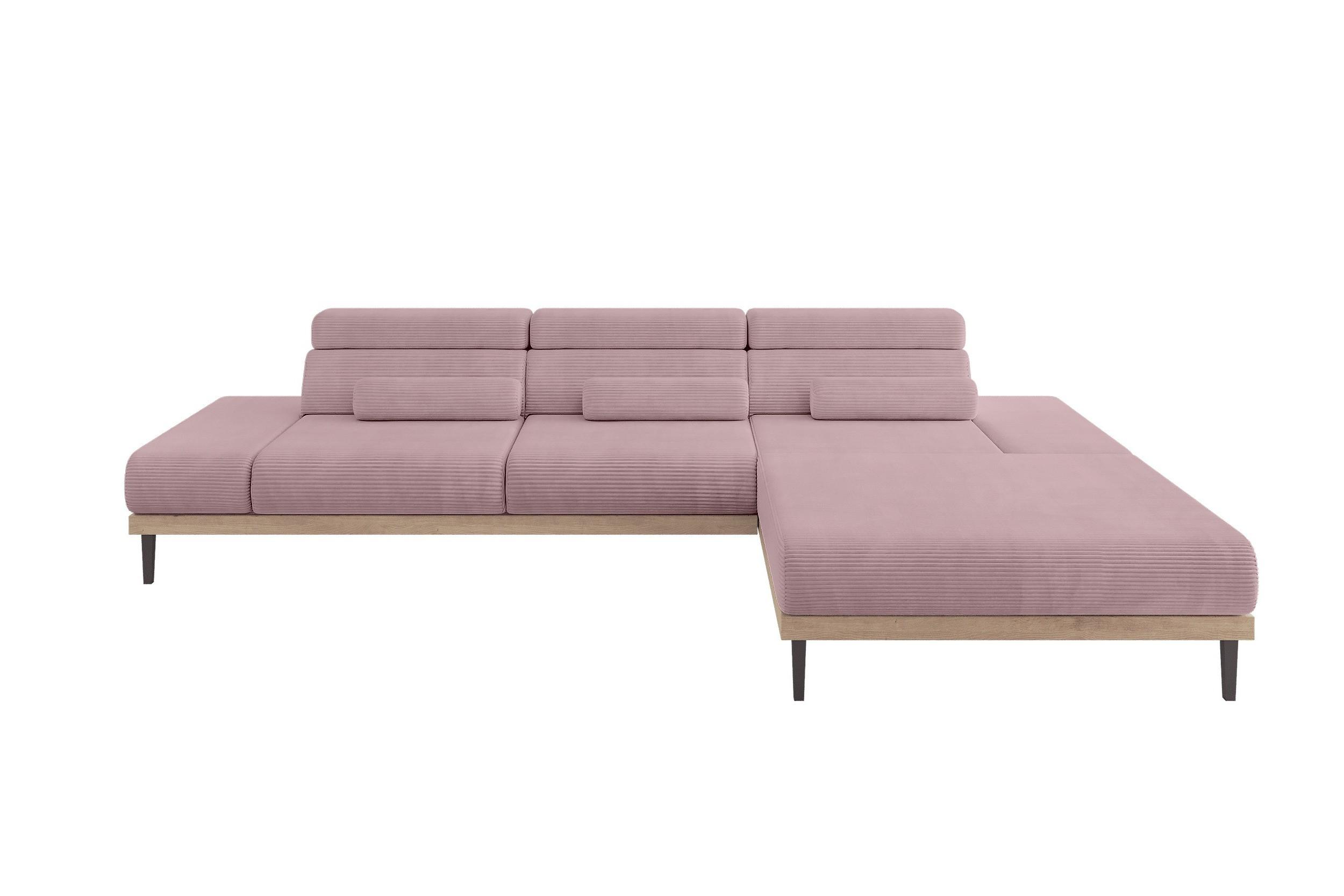 ELEKTRISCHES ECKSOFA Rechts MONA 316x205x85 Rosa Cord - Rosa, Holzwerkstoff/Textil (316/205cm) - ALTDECOR