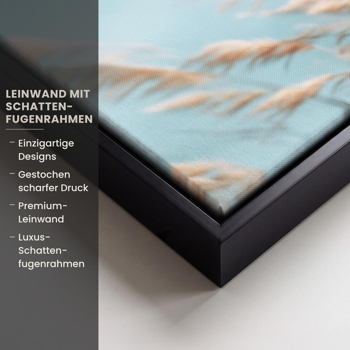 LEINWAND Bilder mit Rahmen - Ziergras - Wind - Hellbraun - 40x30 - Hellblau, Textil (40/30cm) - MuchoWow