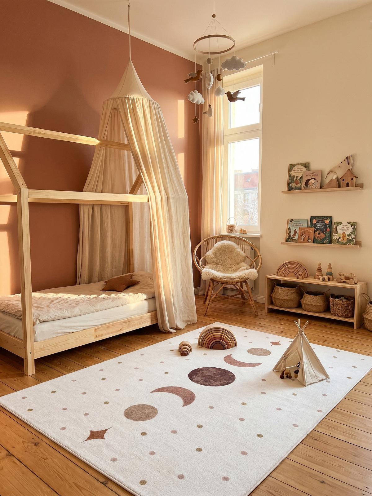 TEPPICH Kurzflor Waschbar TINO in Creme, mit Mondphasen-Motiv, 140 x 200 cm - Beige, Textil (200/140cm) - KADIMA DESIGN