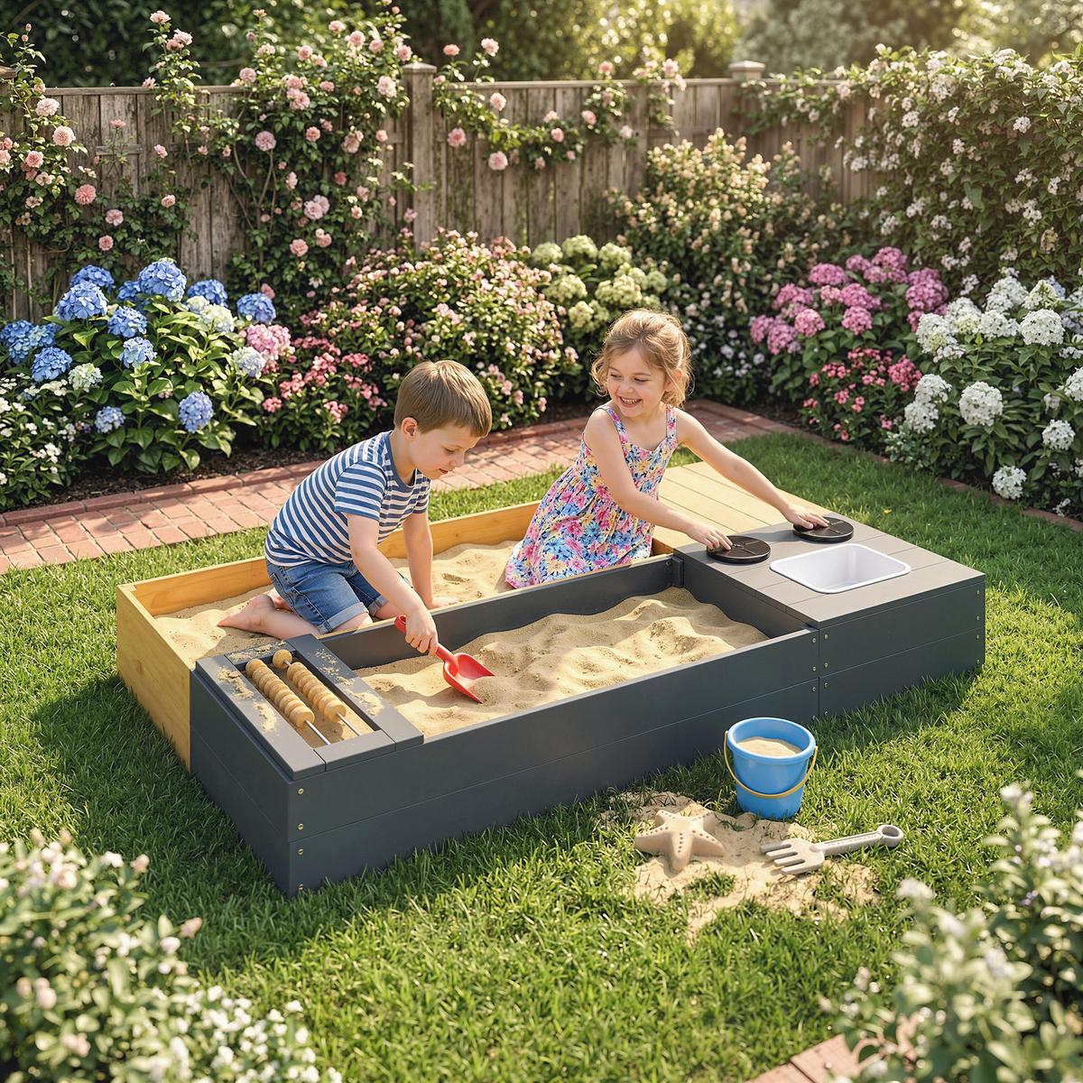 SANDKASTEN 2er Set Tannenholz Kunststoff Gelb - Gelb, Holz (150/90/19.5cm) - AIYAPLAY