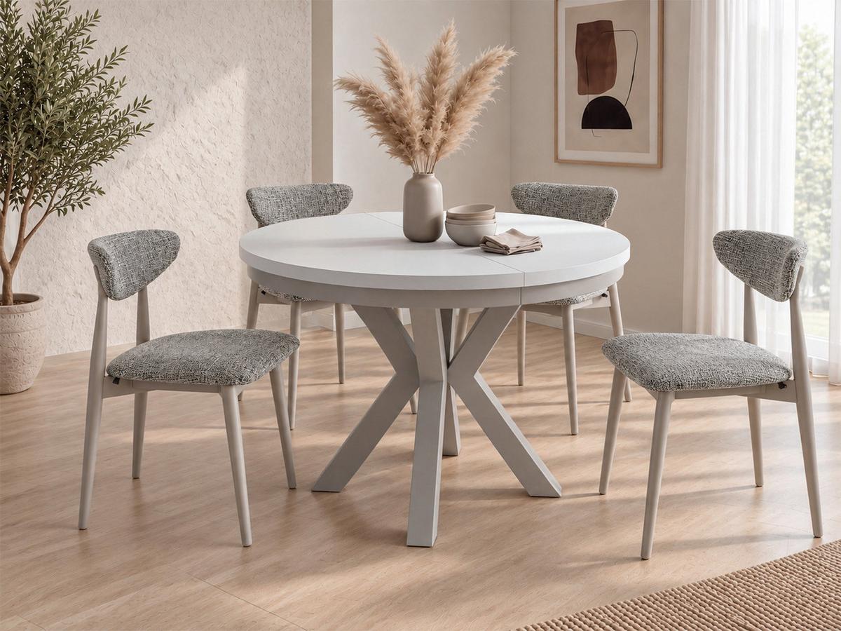 ESSTISCH Clara Grau-Beige runder ausziehbarer, Weiß 120-200/120/76 cm - Weiß/Grau, Holzwerkstoff/Metall (120/196/76cm) - WFL GROUP