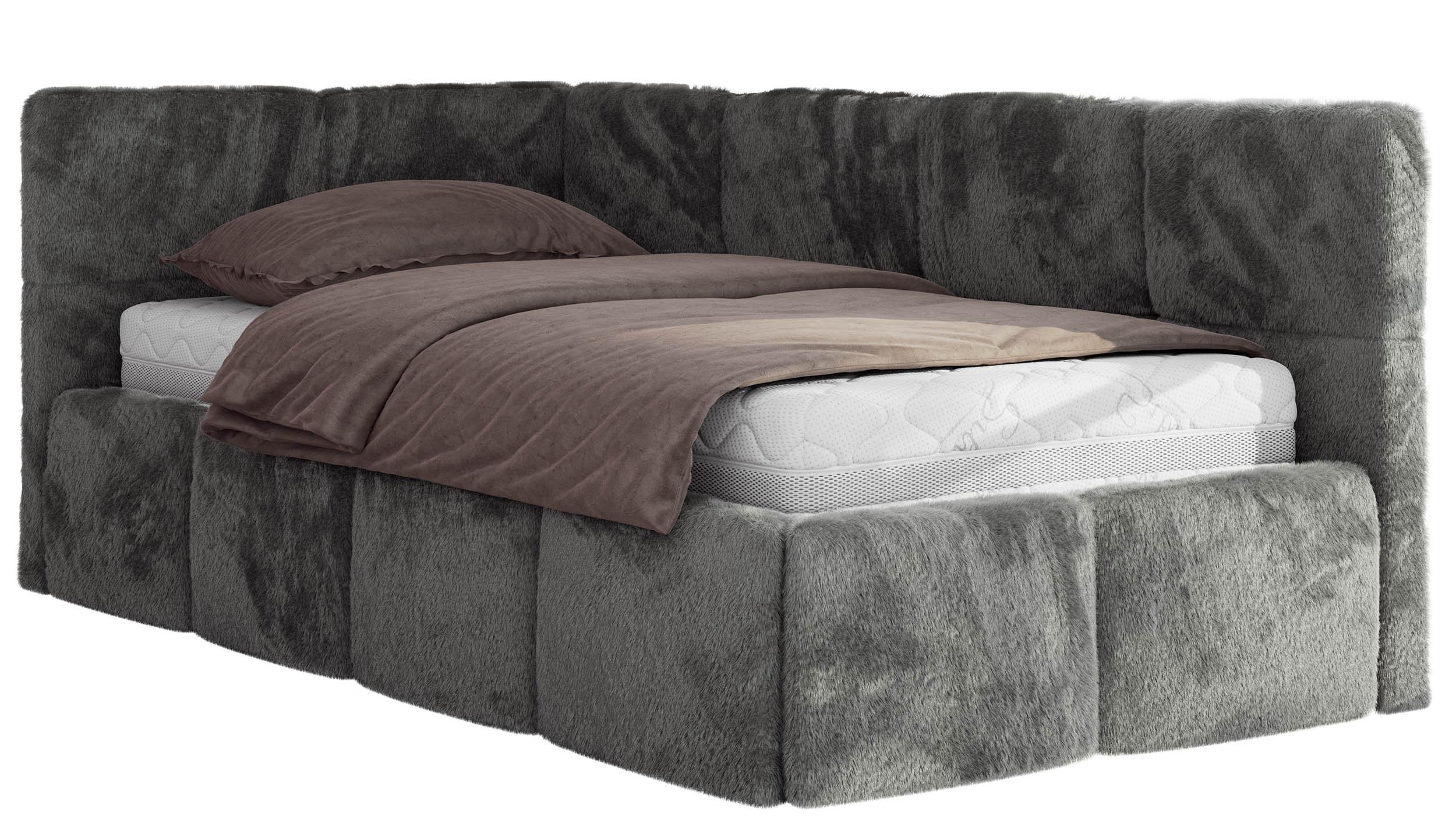 JUGENDBETT ARVO 90/200 - Dunkelgrau Plüsch - Multipocket-Matratze - Links Seite - Dunkelgrau, Textil (90/200cm) - MKS