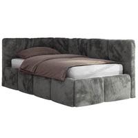 JUGENDBETT ARVO 90/200 - Dunkelgrau Plüsch - Pocket-Matratze - Links Seite - Dunkelgrau, Textil (90/200cm) - MKS