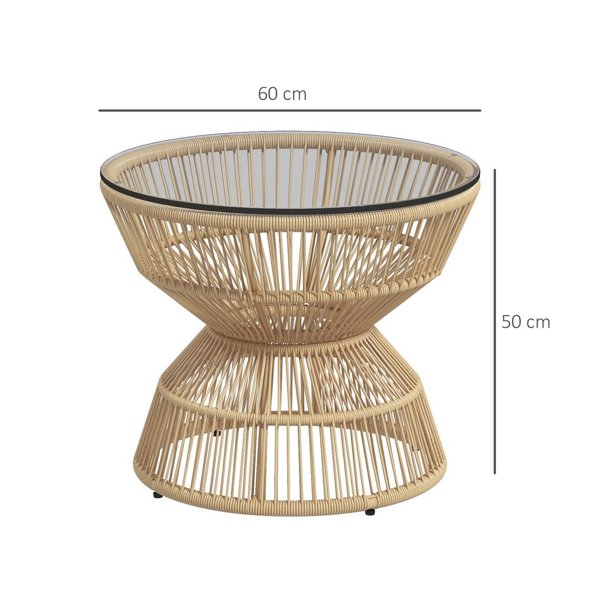 GARTENTISCH, Naturholz, PE Rattan, Hartglas - Braun, Kunststoff (60/60/50cm) - Outsunny