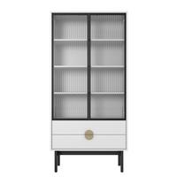 VITRINE Stoon II Weiß 175 cm - Goldfarben/Schwarz, Holzwerkstoff/Metall (85.5/179/41cm) - Selsey