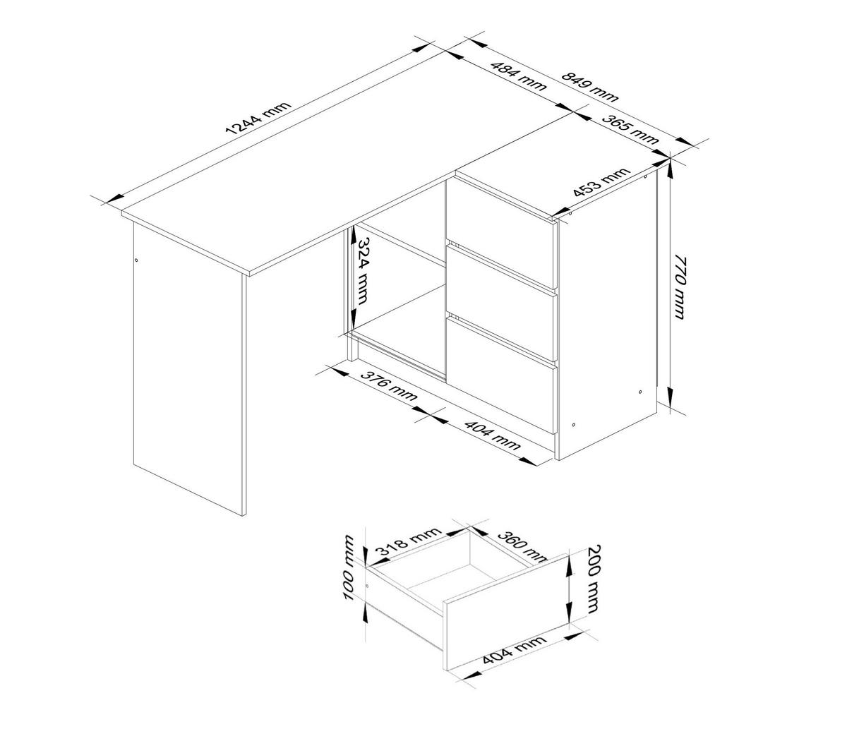 SCHREIBTISCH Weiß, Eiche Sonoma 77/124/85 - Weiß, Holzwerkstoff (124/85/77cm) - RAUMHIRSCH FURNITURE