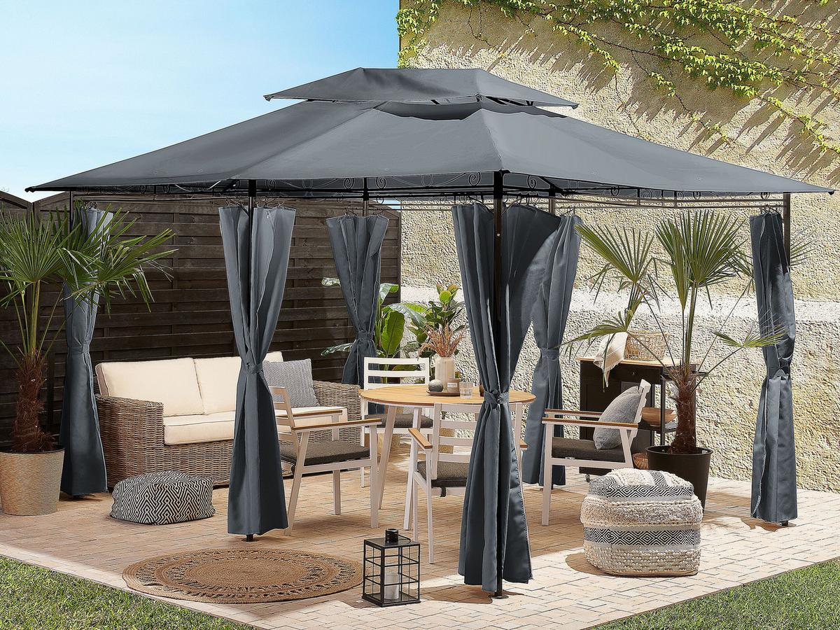 PAVILLON Stahl graphitgrau 300/400 cm Colos - Schwarz/Grau, Metall (400/300/300cm) - Beliani