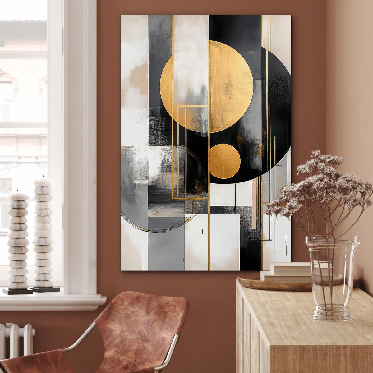 METALLBILD Abstrakt - Gold - Silber - Formen - Ästhetisch - Modern 80x120 cm - Goldfarben, Metall (80/120cm) - MuchoWow