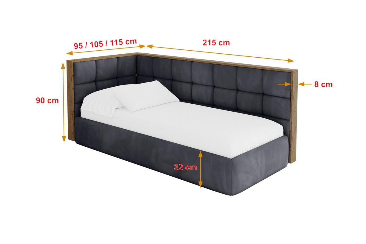 EINZELLBETT Jugendbett mit Bettkasten, Rechts - SOVY 90x200 Dunkelgrau - Titanfarben, Holzwerkstoff/Textil (90/200cm) - ALTDECOR