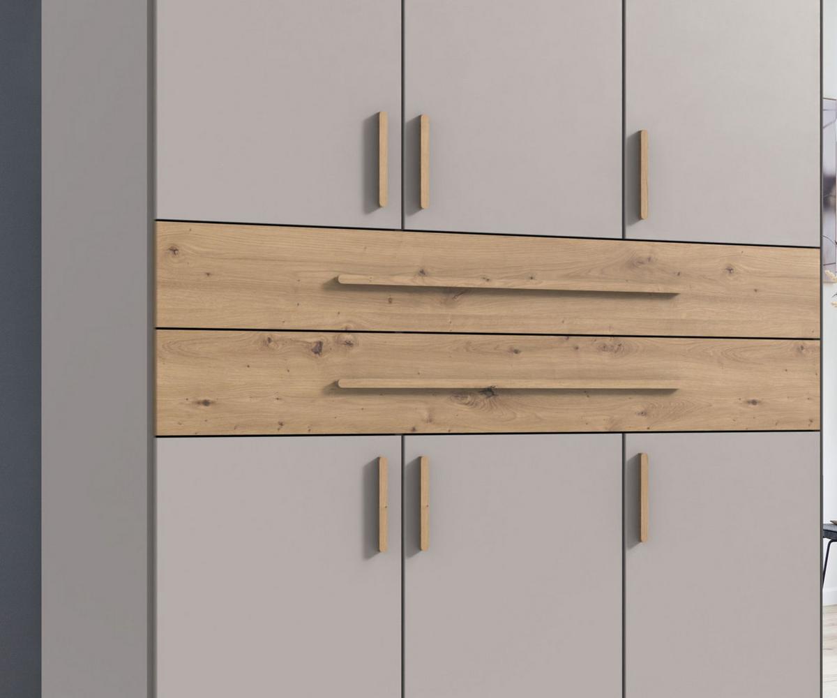 DREHTÜRENSCHRANK B225/H208/T58 cm Beige Grau, Kleiderschrank mit 2 Spiegeltüren, 2 großen Schubkästen & Griffen in Eiche Artisan Dekor / 22636 - Greige/Eiche Artisan, Holzwerkstoff/Kunststoff (225/208/58cm) - luma-home