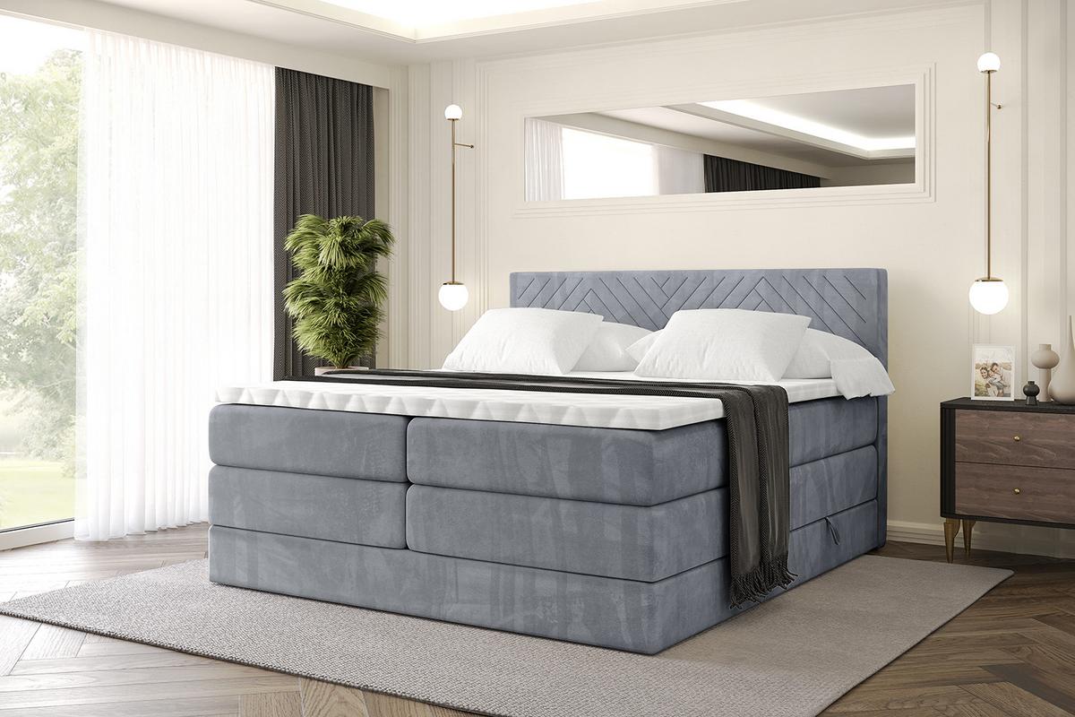 BOXSPRINGBETT mit Matratze H3|H4 und Lattenrost - VEXA KING-120x200 - Grau Casablanca - Grau, Holzwerkstoff (120/200cm) - ALTDECOR