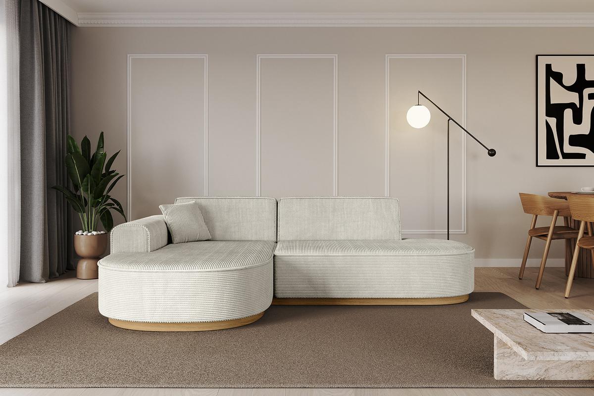 ECKSOFA Ottomane Links MARI-L1-v2 - 243x171x83 cm Creme Cord - Hellgrau/Creme, Holzwerkstoff/Textil (243/171cm) - ALTDECOR