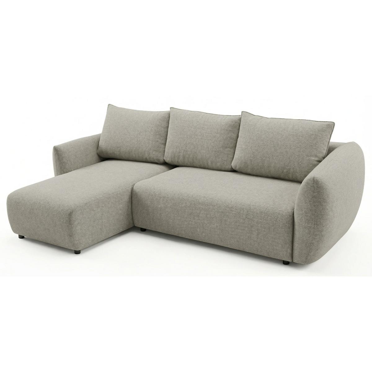 ECKSCHLAFSOFA Zordo GRAUBEIGER CHENILLE LINKS MIT ZWEI BETTKÄSTEN - Taupe/Schwarz, Kunststoff/Textil (256/170cm) - Selsey