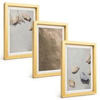 BILDER SET 3er Set - 20x30 cm Goldrahmen - Steine Strand natürliche Strukturen - Goldfarben, Kunststoff (20/30cm) - TULUP