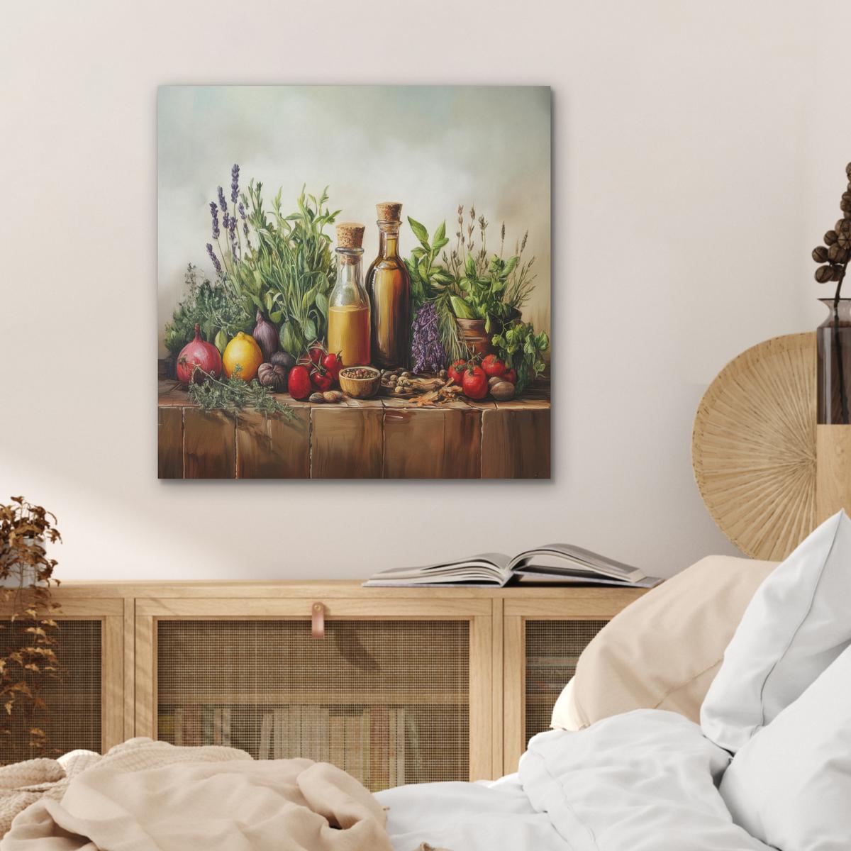 AKUSTIKBILD Stilleben - Kräuter - Gewürze - Früchte - Farbenfroh Wandbilder 60x60 cm - Grün, Kunststoff (60/60/0.9cm) - MuchoWow
