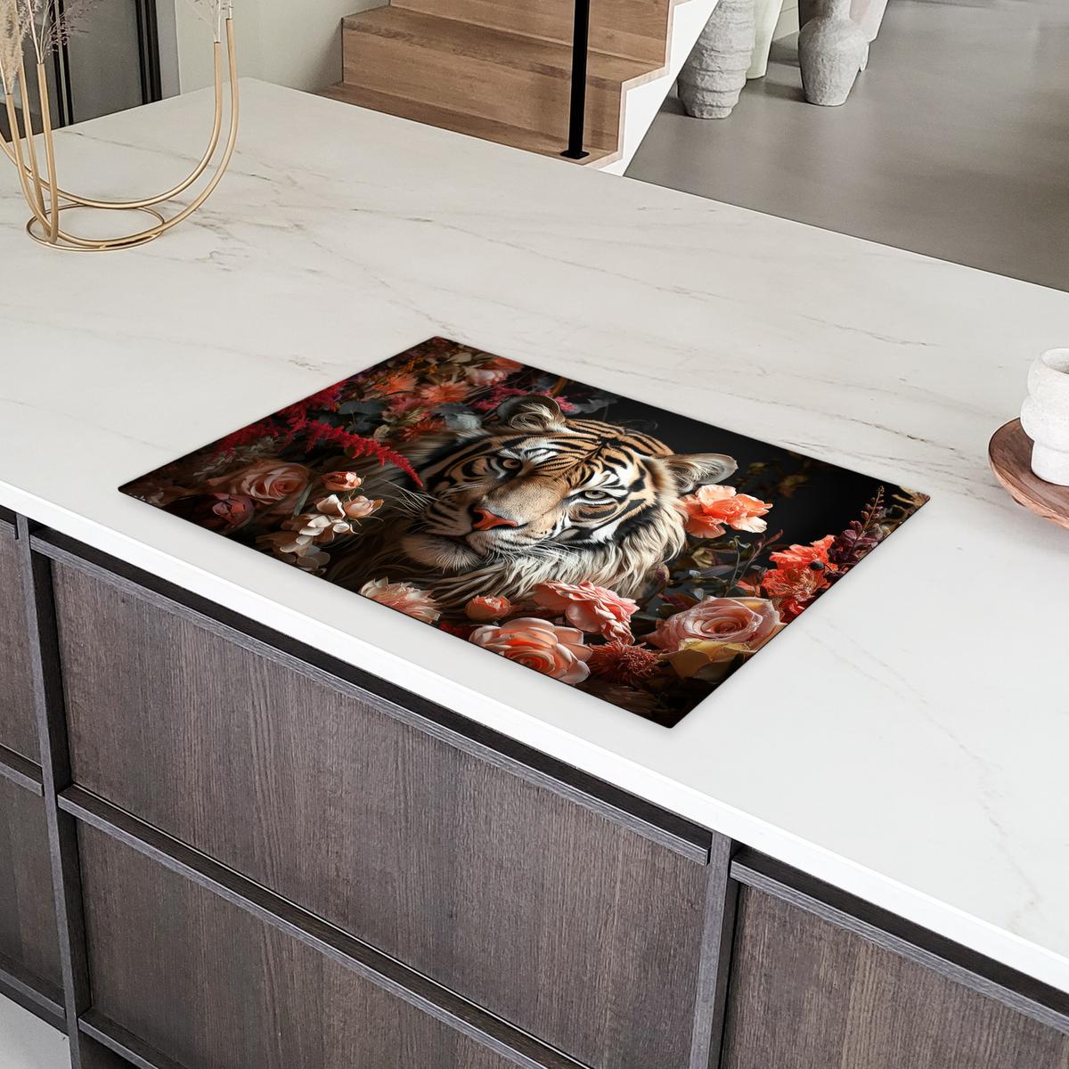 HERDABDECKPLATTE Tiger - Tier - Natur - Floral - Botanisch Ceranfeldabdeckung 78x52 cm - Orange, Kunststoff (78/52/0.2cm) - MuchoWow