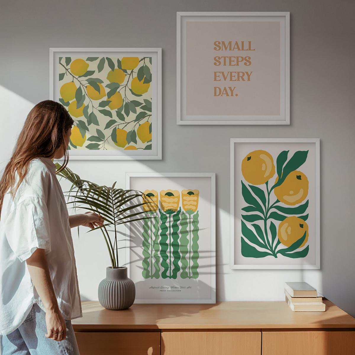 BILDER SET 4er Set - 50x50 cm & 40x60 cm Weißer Rahmen - Pflanzenmuster mit Blumen - Weiß, Kunststoff (50/50cm) - TULUP