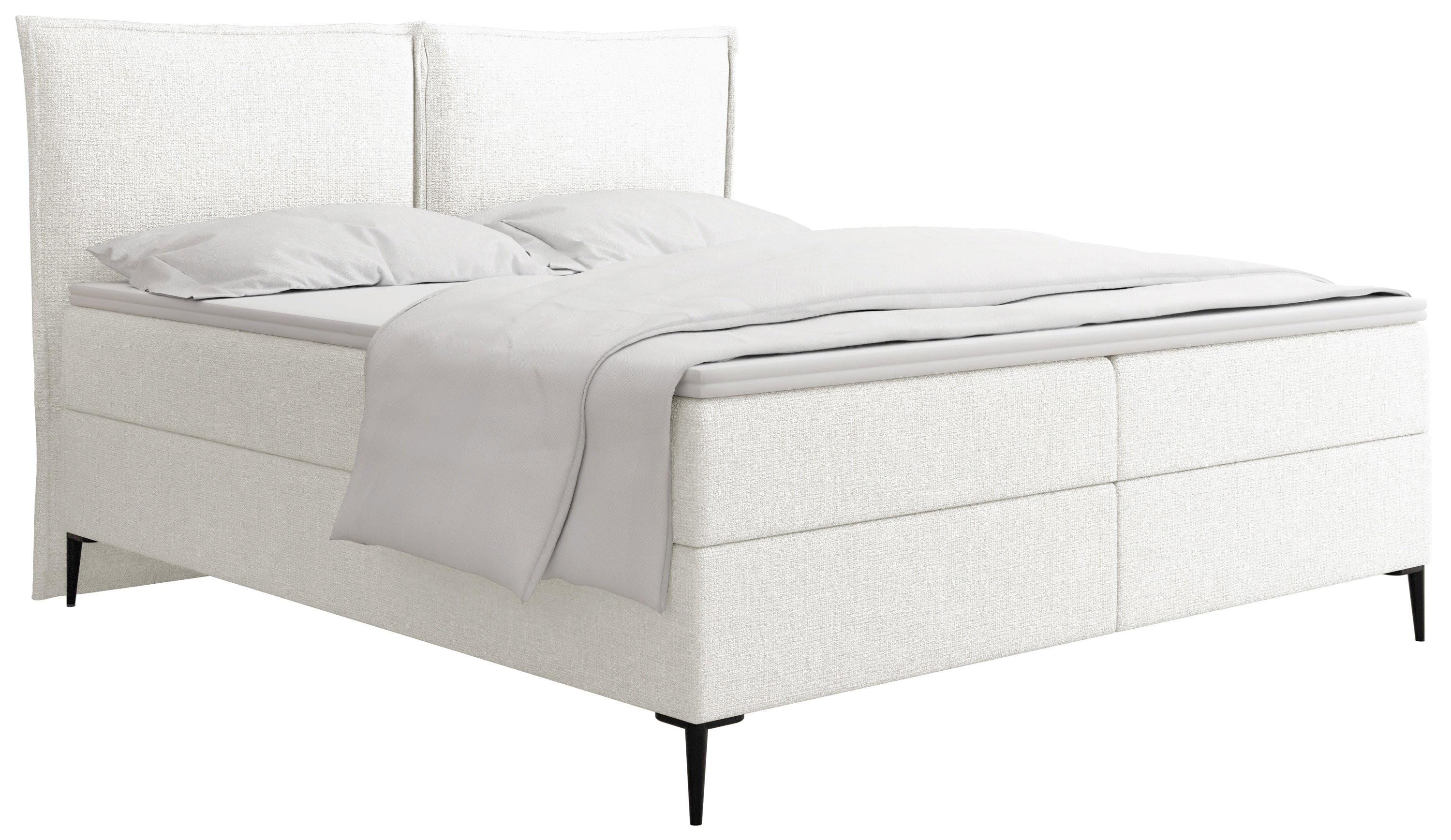 BOXBETT Calio Rise mit Bettkasten, Weiß Chenille 140x200 cm – inkl. H4 Taschenfederkern Matratze & Foam Topper - Schwarz/Weiß, Holz/Holzwerkstoff (140/200cm) - WFL GROUP