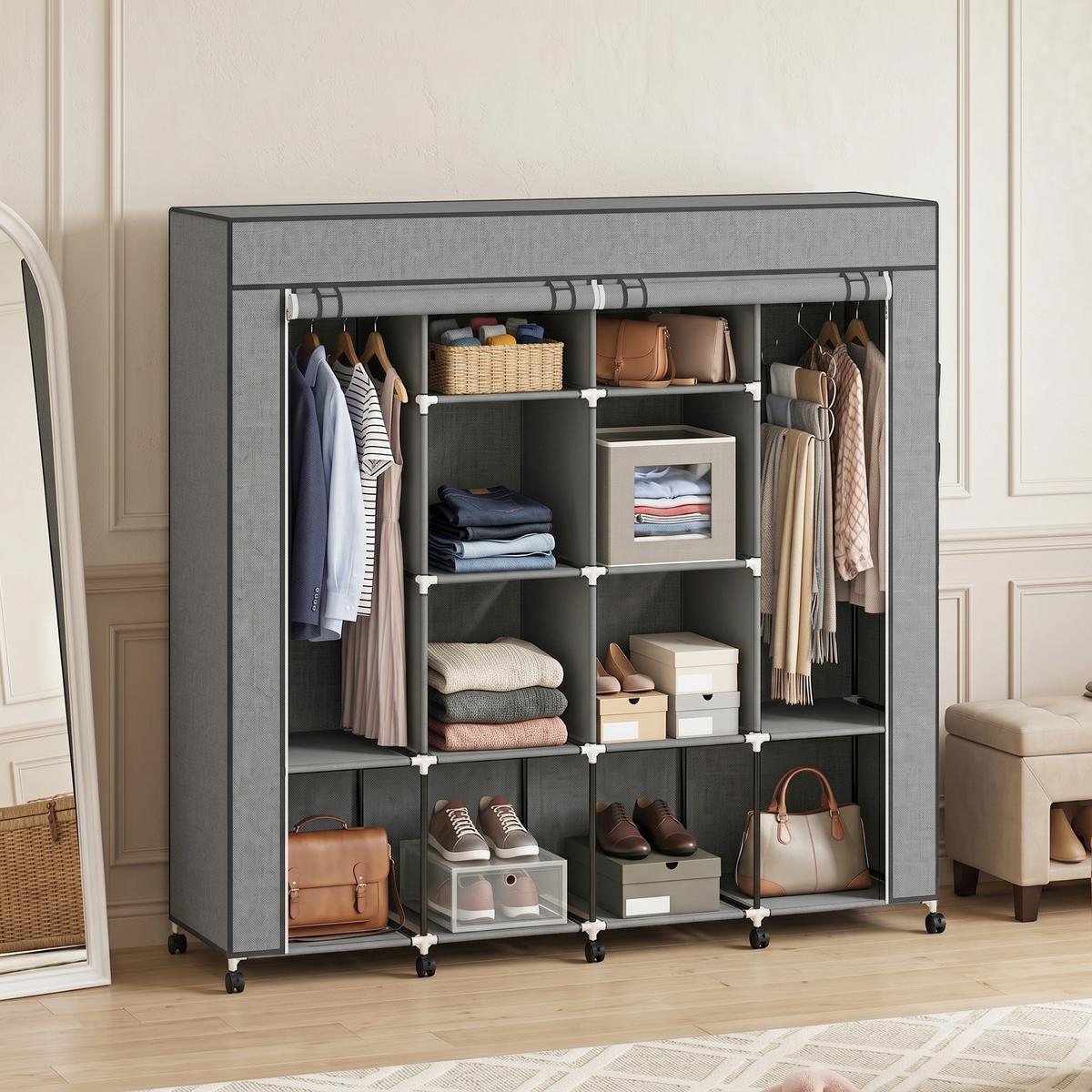 STOFFSCHRANK Stahl Vliesstoff Dunkelgrau - Dunkelgrau, Textil/Metall (42.5/167/166cm) - HOMCOM