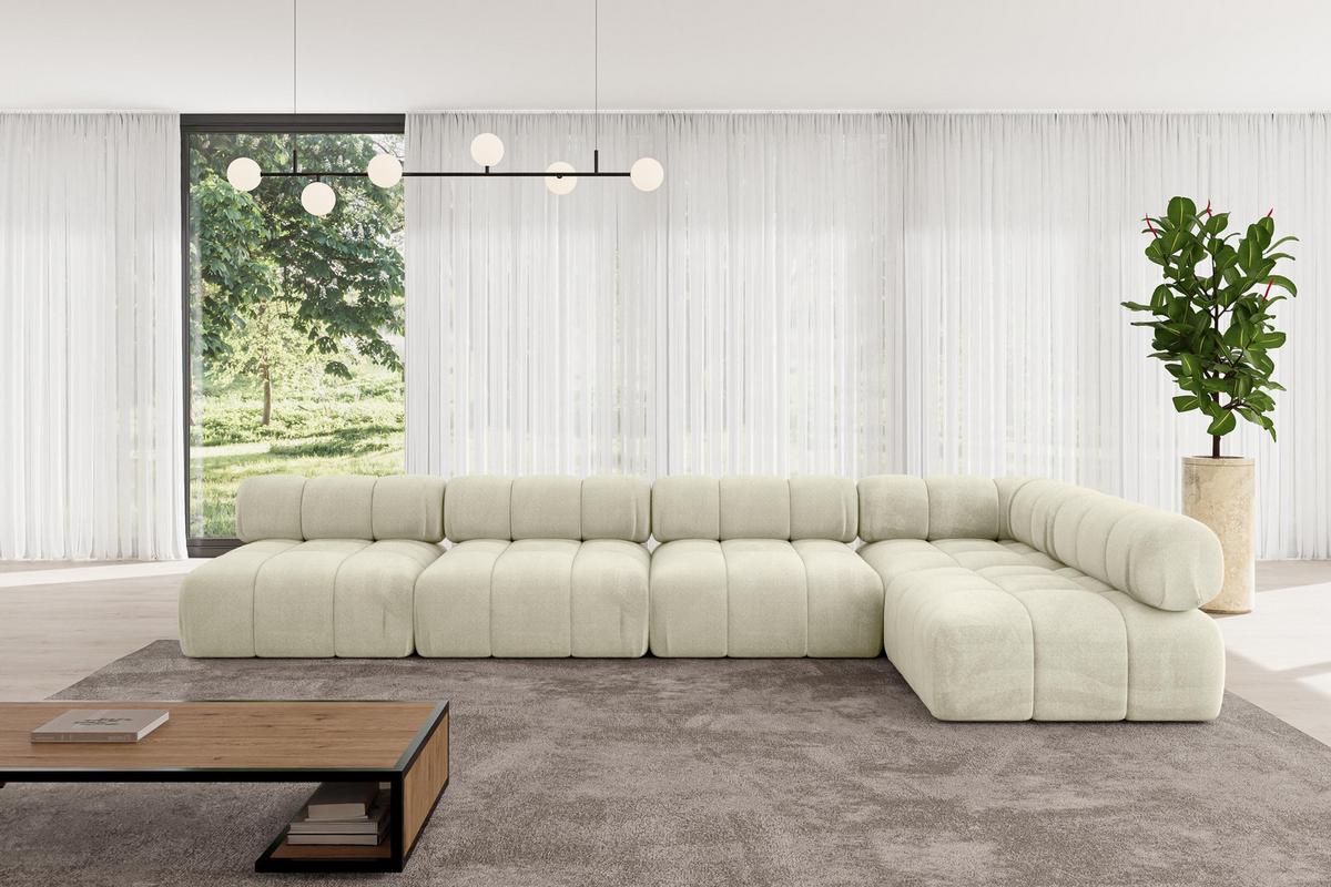 ECKSOFA modulares Sofa Samaro-L3 - 380x190x70 cm Beige Velours - Beige, Holzwerkstoff/Textil (380/190cm) - ALTDECOR