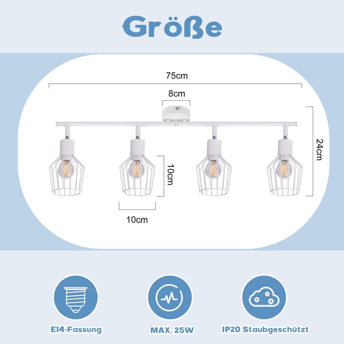 STRAHLER Ehrgeiz 4-flammig 75/24/10 cm - Weiß, Metall (75/24/10cm) - ZMH