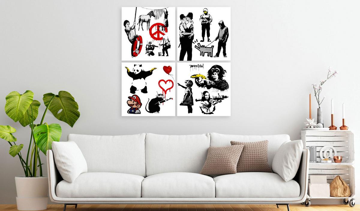 KUNSTDRUCK Schwarz-Weiß 90/90 cm - Rot/Schwarz, Textil (90/90cm) - KUNSTLOFT
