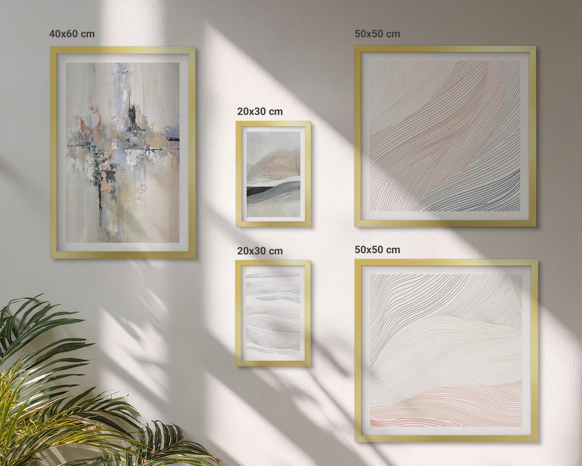 BILDER SET 5er Set - 50x50 cm & 20x30 cm & 40x60 cm Goldrahmen - Abstrakte Erdmuster - Goldfarben, Kunststoff (40/60cm) - TULUP