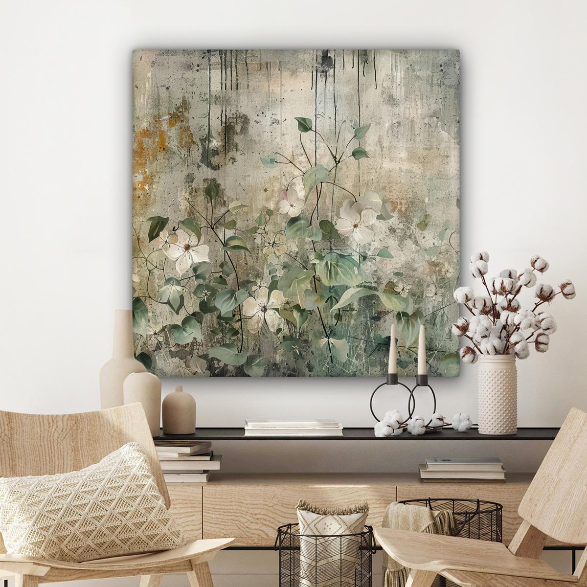 LEINWANDBILD Blumen - Blätter - Abstrakt - Modern Deko Groß 90x90 cm - Grau, Textil (90/90cm) - MuchoWow