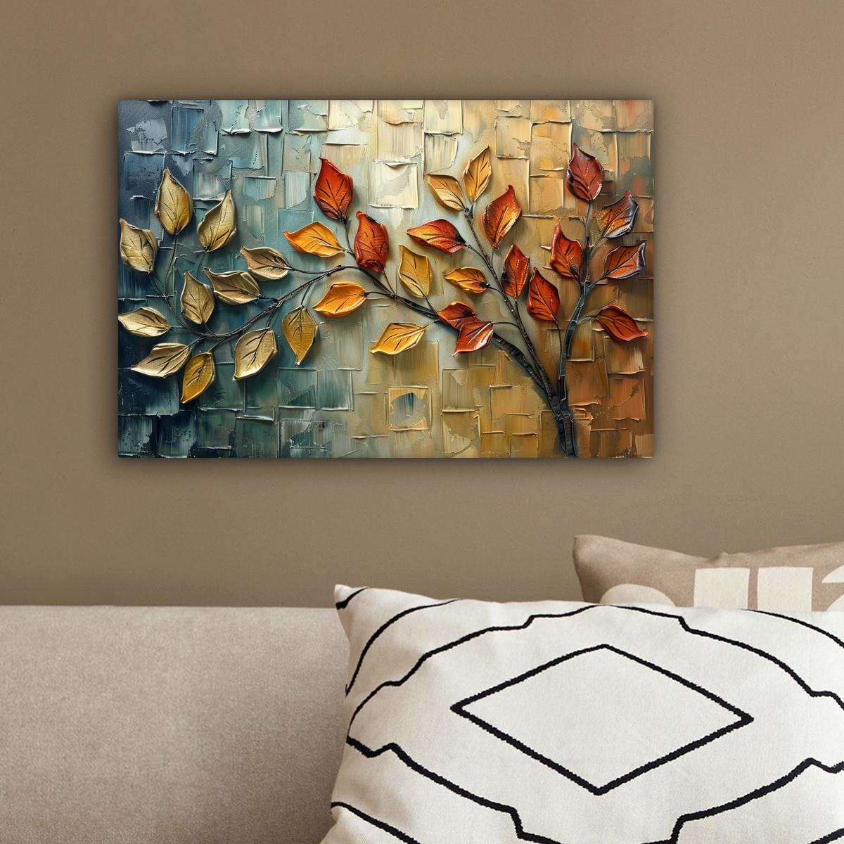 LEINWANDBILD Baum - Abstrakt - Natur - Kunst Deko Schlafzimmer 30x20 cm - Goldfarben, Textil (30/20cm) - MuchoWow
