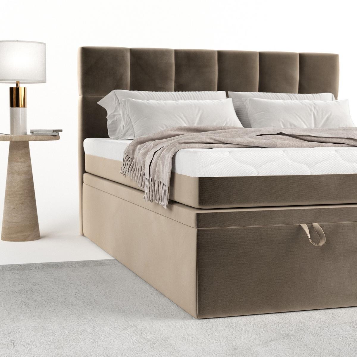 BOXBETT Elano 200/200 cm Taupe im Paros Stoff - Taupe/Schwarz, Holz/Holzwerkstoff (200/200cm) - AltaBeds