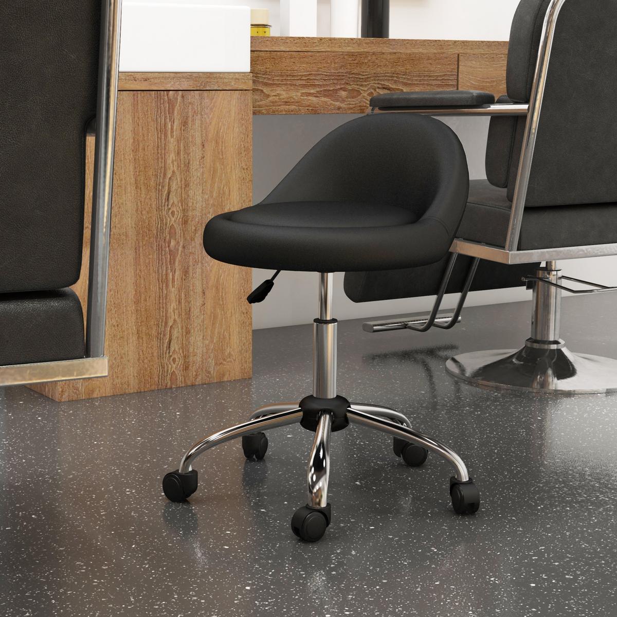 ROLLHOCKER Höhenverstellbarer Arbeitshocker 63-83 cm Drehhocker mit Rädern - Schwarz, Leder (35/83/35cm) - HOMCOM
