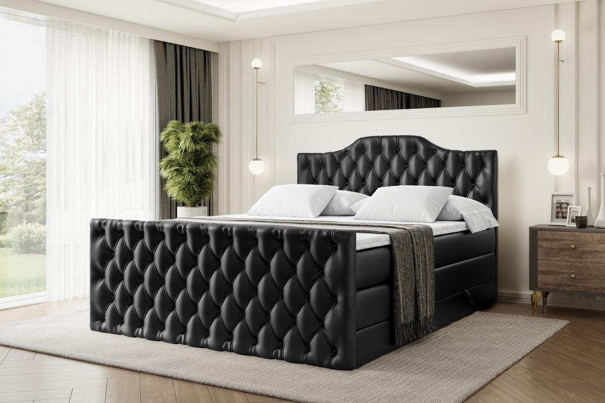 BOXSPRINGBETT VILA-1-Z KING - 120x200 - H3/H4 - Schwarz Hochglanz - Schwarz Hochglanz, Holzwerkstoff (120/200cm) - ALTDECOR